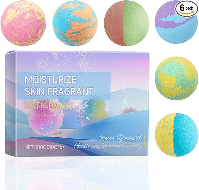 6PCS Bath Bombs Gift Set,Rainbow Bubble Spa Bath Bomb for Her Him Wife Girlfriend Women Relaxing