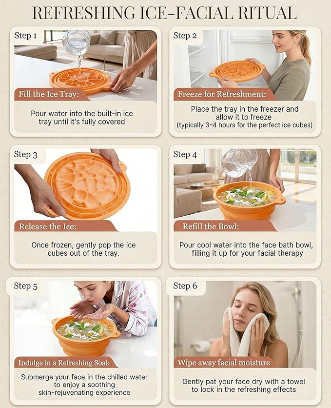 Face Ice Bath Bowl with Built-in Ice Tray, Foldable Silicone Face Bowl for Ice, Durable Ice Facial Bowl for Cold Plunge Therapy, Skin Tightening, Acne Relief, Spa Tool for Home, Travel