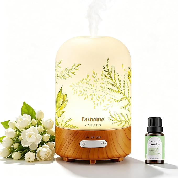 Essential Oil Diffuser, Hand Blown Glass Aromatherapy Diffuser, Ultrasonic Cool Mist Scent Aroma Humidifier, Diffuser Oil Machine Whisper Quiet with Auto Shut-Off for Home Bedroom Office(<25dB)