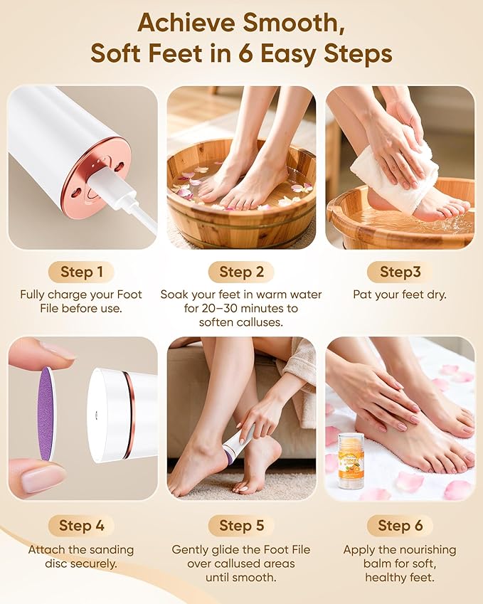 Electric Foot Callus Remover, 3-Speed Rechargeable Cordless Electronic Foot File with Moisturizing Balm, Electric Callus Remover Kit for Dead Skin, Birthday & Mothers Day Gifts for Women Mom