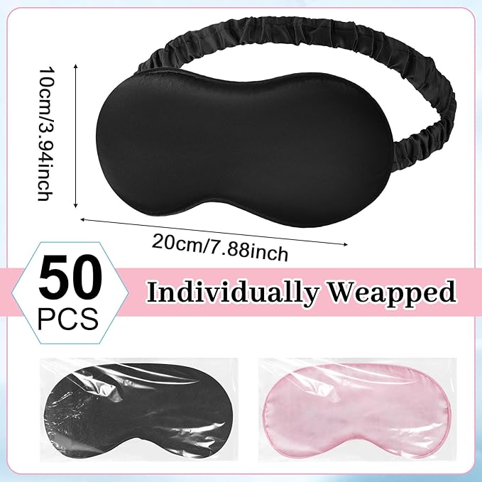 Newcotte 50 Pcs Silk Sleep Eye Mask for Sleeping Adjustable Elastic Strap Blackout Smooth Soft No Pressure Eye Covers for Women and Men Comfortable Blindfolds(Pink,Black)