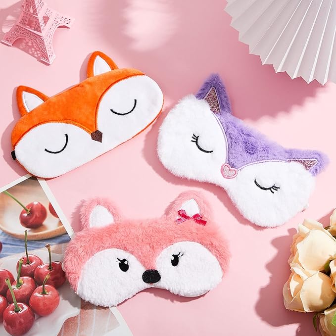 Haysandy 3 Pieces Sleep Mask for Kids Girls Cute Cat Sleeping Eye Cover Soft Mask Comfortable Funny Animal Night Eye Blindfold Cover for Kids Girls Women Home Travel(Fox)