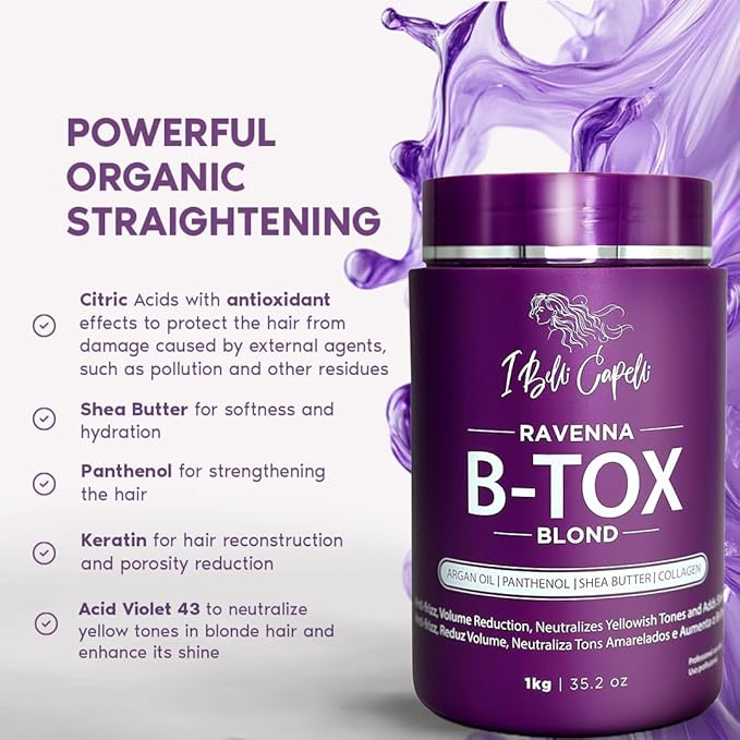 I Belli Capelli Ravenna Hair B-tox Treatment for Blond Hair, Formaldehyde-Free- Cirugia Capilar Para el Cabello- Anti-Frizz, Smoothing- 35.2 oz(1kg), 2 units
