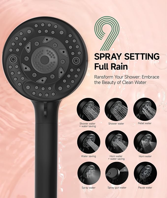 SunCleanse Filtered Shower Head with Handheld,9-Spray Setting High Pressure Detachable Shower Head with 4 Filters for Hard Water - Filter Chlorine, Improve Skin and Hair Texture(4 Filters, Chrome)
