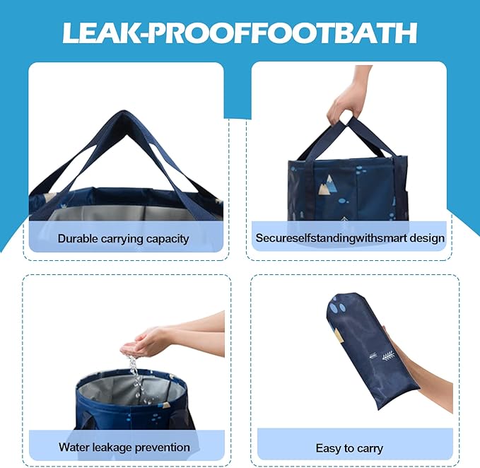 Multifunctional Collapsible Bucket for Soaking Feet, Portable Foot Bath Bag, Foot Spa Soaking Feet Home Pedicure Basin Outdoor Camping for Washing, Fishing Wait Handy Carrying Bag, Large