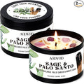 AOOVOO 2 Pack Sage & Palo Santo Candles – Cleansing Candle with Crystals, Sage Leaves & Palo Santo Wood, 13oz 100 Hours Long Lasting, Non Toxic Candle for Spiritual Energy Cleansing Meditation Yoga