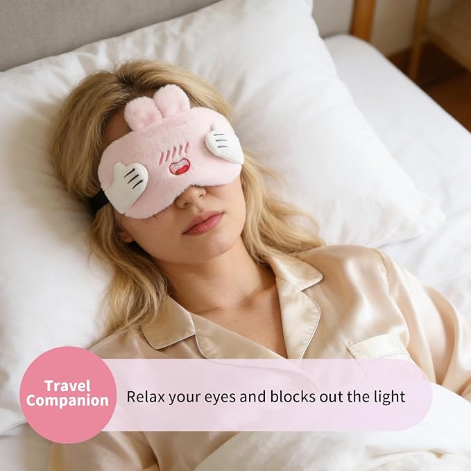 PERFECTSIGHT Sleep Eye Masks, Cute Bunny Sleep Eye Cover Lightweight Adjustable Eyeshade Mask Cover for Women KDS Sleep Travel Nap, Hide and Seek