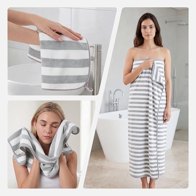 REDKISS Ultra Soft Bath Towel Sets 6-Piece 35"x70" | 100% Microfiber, Highly Absorbent & Quick Dry | Grey Towels for Bathroom, Spa, Gym | 2 Bath, 2 Hand, 2 Washcloths