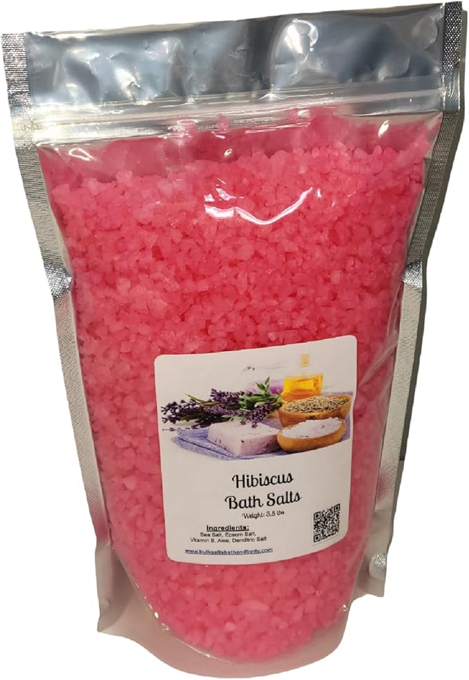 Bath Salts | 4lb Bag (64oz.) | Choose Your Scent | Epsom Salt | Sea Salt| Bathing | Body Care | Beauty | Relaxation | Spa | Pedicure | Manicure | Soak (Hibiscus)
