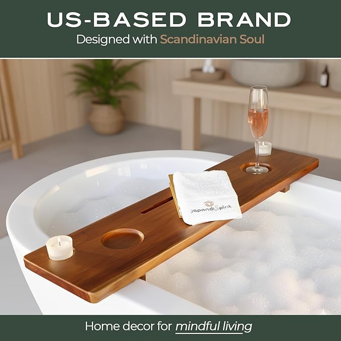 Teak Bathtub Tray for Tub 35” | Bath Tub Tray Wood for Large & Freestanding Tubs, Bathtub Trays for Tub, Bath Tray for Tub, Bath Table Tray | Grand Fjord by JapandiSpirit