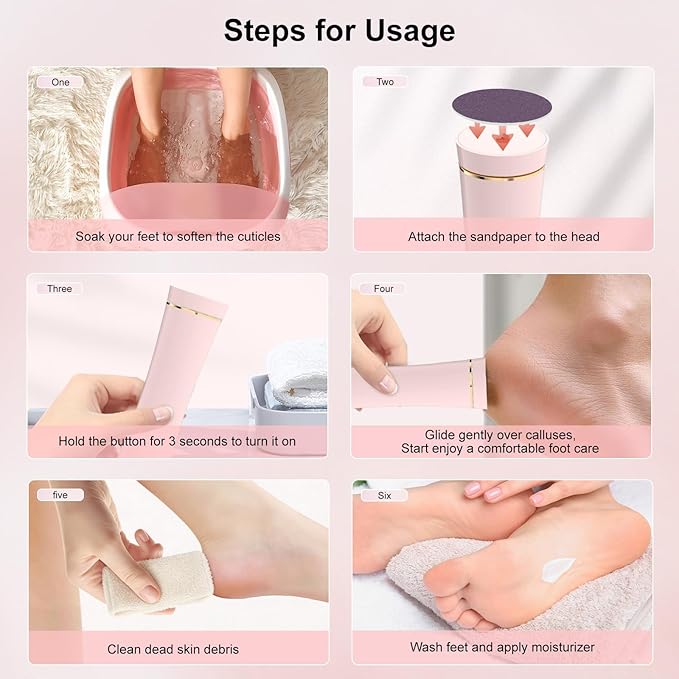 2026 Upgraded Electric Foot Callus Remover, 3-Speed Ergonomic Rechargeable Pedicure Tool for Dry Skin, Cracked Heels, Dead Skin & Calluses, 20 Disposable Sandpaper Discs - Pink