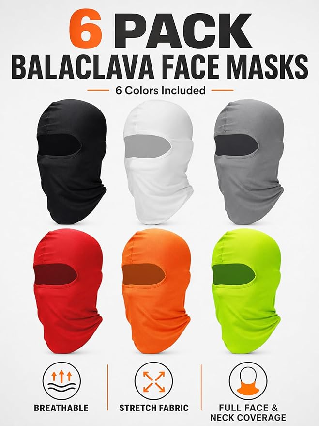 SATINIOR 6 Pcs Ski Mask Cover Balaclava Full Face Mask Summer Face Cover UV Windproof Balaclava for Men Women Outdoor Sports