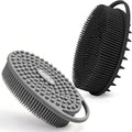 RamPula Silicone Body Scrubber, Silicone Loofah, Quick-Dry Exfoliating Body Brush for Wet or Dry Brushing, More Hygienic Than Traditional Loofah, Long-Bristle Brush, Black and Grey