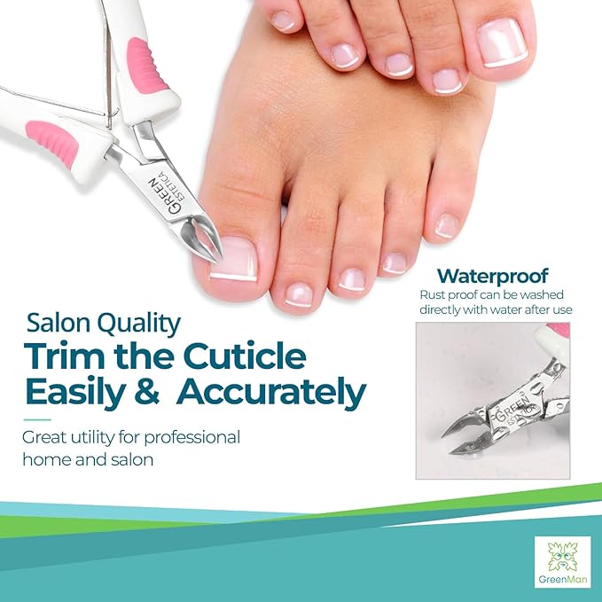 Cuticle Trimmer with Non-Slip Grip Handle Professional Stainless Steel Cuticle Cutter Sharp Blades Double Spring Cuticle Nippers for Nail Care Pedicure Manicure Nail Tools (White/Pink)