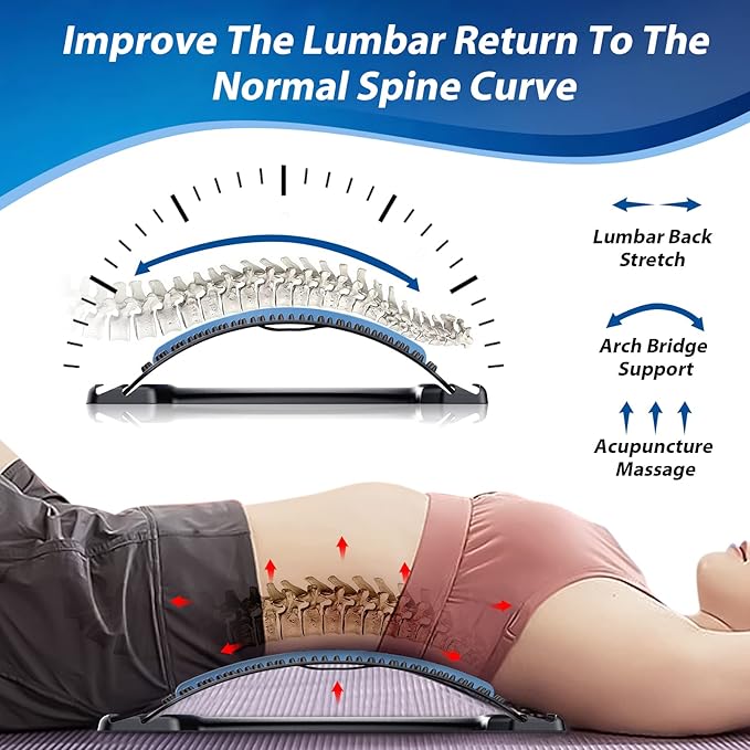 MINOLL Back Stretcher for Lower Back Pain Relief, Multiple Level Adjustable Arch Lumbar Back Cracker Board, Back Cracking Device, Back Massager for Scoliosis, Spine Decompression Support