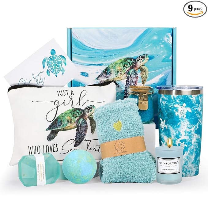 Mothers Day Gifts for Mom, Sea Turtle Gifts for Women, Turtle Gift Set for Turtles Lovers, Turtles Relaxing Spa Bath Gift Baskets, Birthday Box for Women Her Sister Friends