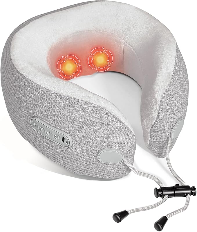 Electric Neck Massager,Portable Travel Pillow with Massage and Heat,Rechargeable vibrating Neck Pillow Massager,Perfect for Pain Relief at Home,Office,Travel,Fathers Day Gift Ideas from Daughter Son
