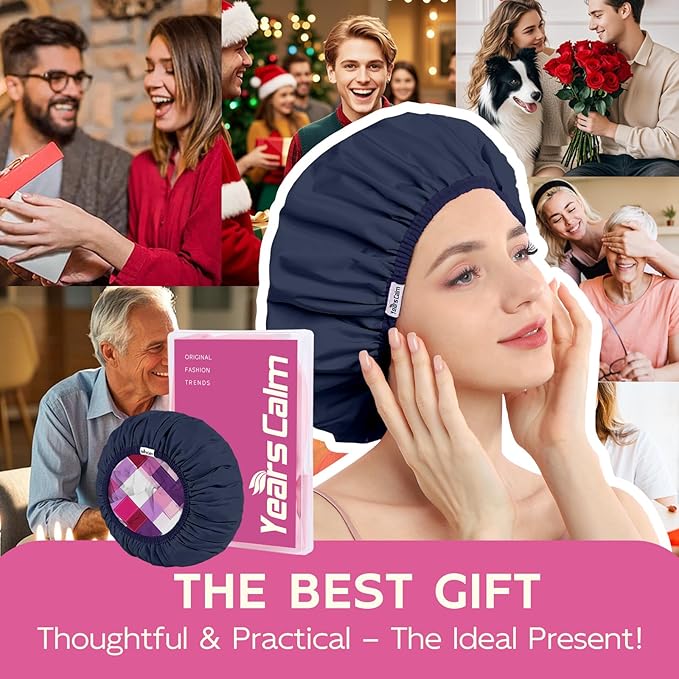 Years calm Waterproof Shower Cap for Women - Double-Layer Reusable Bath Cap with Elastic Band for Long/Short/Curly/Braids Hair, Washable & Travel-Friendly, Fit for Shower, Spa (Geometric Shower Cap)