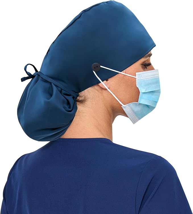 Satin Lined Scrub Cap, Adjustable Surgical Cap with Sweatband & Buttons, Soft and Wrinkle-Resistant Scrub Hat
