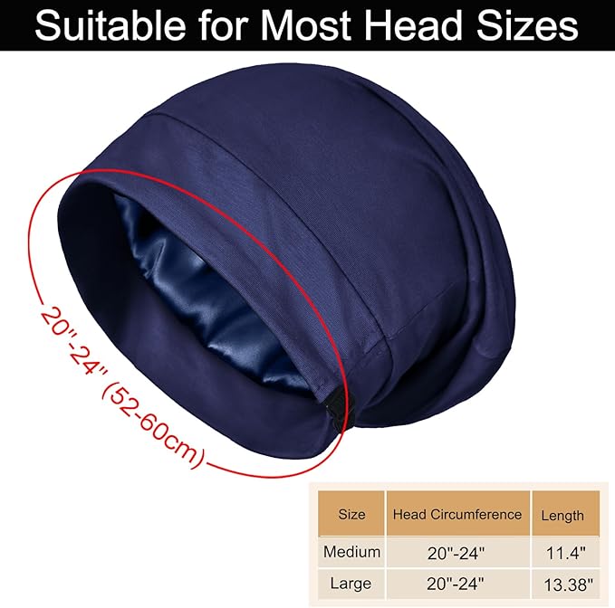 Satin Bonnet for Sleeping Night Cap, Adjustable Satin Lined Silk Bonnets Sleep Cap for Curly Hair Braids Beanie Black Women