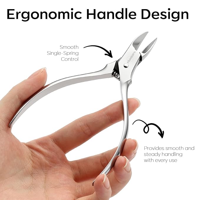 FAMILIFE Cuticle Nippers Scissors – Professional Stainless Steel Cuticle Trimmer for Thick Nails, Ingrown Toenails & Seniors, Sharp Durable Blades with Ergonomic Handle for Salon & Home Use