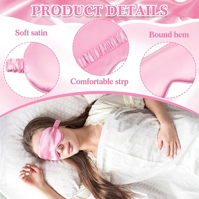 Cutecrop 12 Pcs Silk Sleep Masks Soft Satin Eye Masks with Adjustable Elastic Strap for Sleeping Comfortable Blindfold Eyeshade for Women Men Nap Night Travel Gifts (Pink)