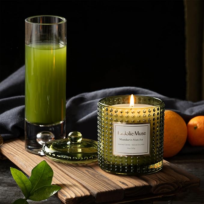 LA JOLIE MUSE Mandarin Matcha Candle, Citrus Candles for Home Scented, Luxury Glass Scented Candle Gifts, 75 Hours Long Burning, 10 oz