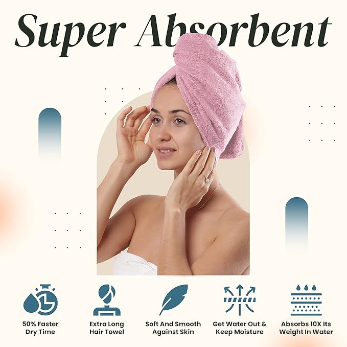 Extra Large Waffle Cotton Hair Towel Wrap - 30 inches Long, 400 GSM, Ultra Absorbent, Quick Dry Hair Turban for Women, Ideal for Long and Curly Hair, Perfect for Plopping (Hippie Pink)