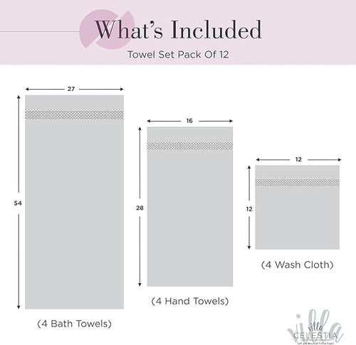 100% Cotton Bath Towel Set of 12-4 Bath Towels, 4 Hand Towels, 4 Wash Cloths, Sustainable, Soft, Highly Absorbent, Combed Cotton 12 Piece Set for Hotels, Spa, Bathroom, Dorm, Burgandy