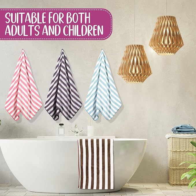 SmoothNovelty 18 Pack Microfiber Bath Towels Bulk 27'' x 60'' Oversized Size Bath Towel Highly Absorbent Extra Large Soft Drying for Beach Shower Summer Salon Sport Gym Party (Stripes,Multicolor)