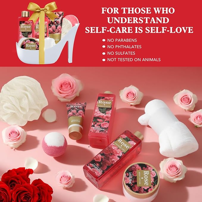 Spa Luxetique Gifts for Women High Heel Gift Set for Women 8pcs Bath Sets Romantic Rose Home Spa Kits for Wife Girlfriend Mom Grandma Mothers Day Gifts