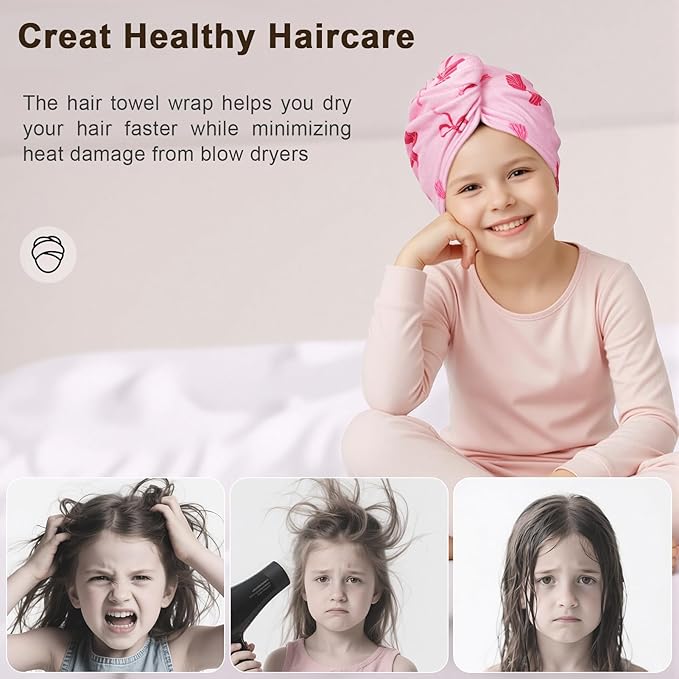 Unicorn Castle Microfiber Hair Towel for Kids 2Pack Hair Wrap Towels Absorbent Hair Drying Towel Wrap Hair Turbans for Curly Thick Hair, Pink Purple Bow