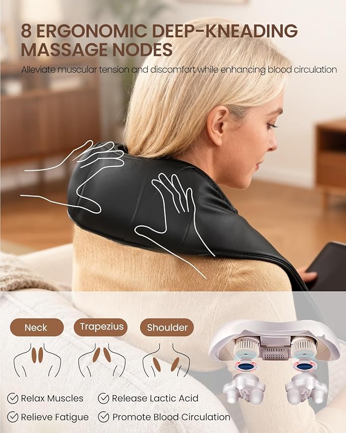 DAILYLIFE Neck Massager with Heat, Electric Back Massager for Pain Relief Deep Tissue, Massager for Neck Pain, Shoulder, Waist, Leg and Foot, Relaxation Gifts for Wife, Husband, Dad, Mom