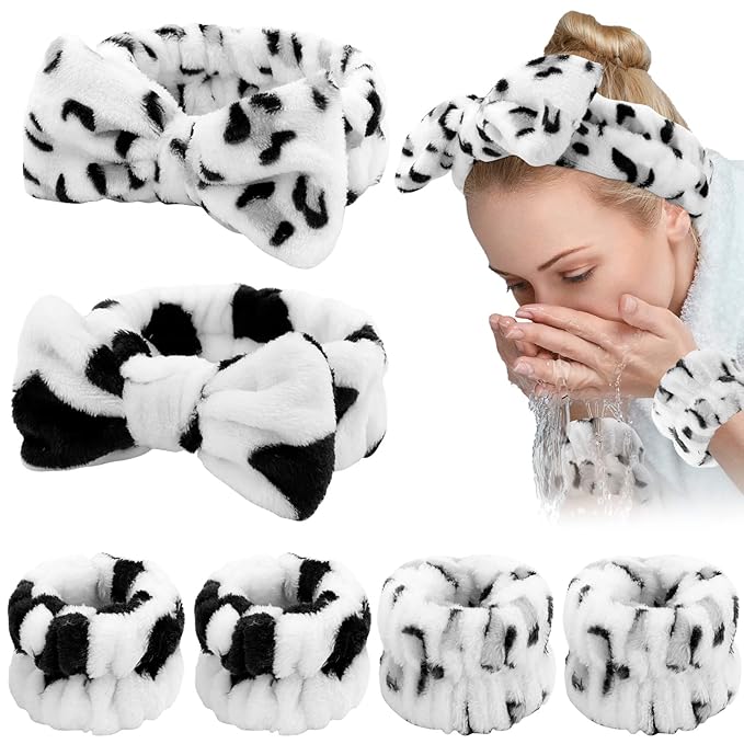 WHAVEL 6PCS Spa Headband and Wristbands Set, Face Wash Headband Wrist Bands for Washing Face Makeup Skincare Hair Band Skin Care Accessories Tools