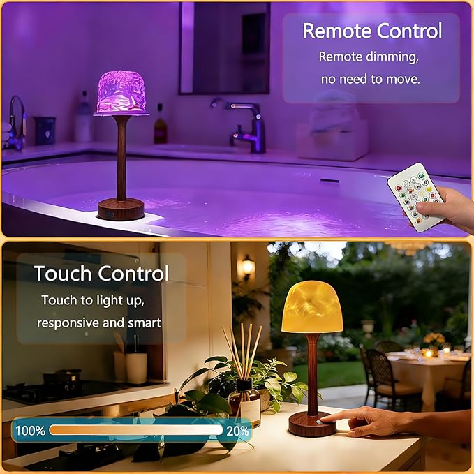 Waterproof Bathroom Lamp with 16 Color Ocean Wave Projector, Rechargeable Shower Light with Touch & Remote Control, Cordless Light for Inside Shower/Bathtub (Peachwood Color)