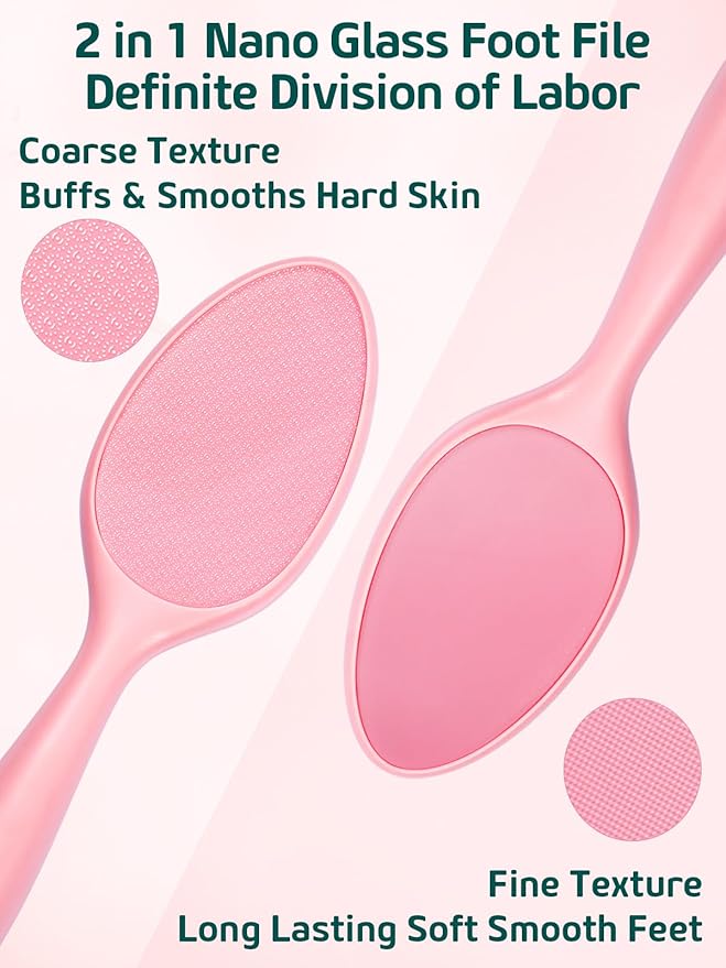 2-Sided Glass Foot File Callus Remover Without Drain Stand (Pink)
