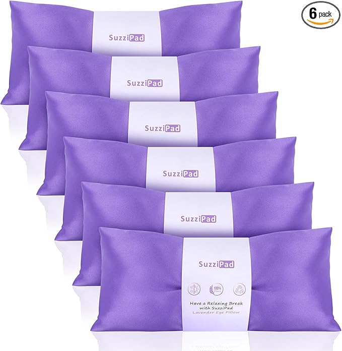SuzziPad Lavender Eye Pillows for Relaxation with Aromatherapy, Weighted Mask for Sleeping, Hot & Cold Therapy Compress for Dry Eyes, Yoga Meditation Pillow, Purple, 6 Packs