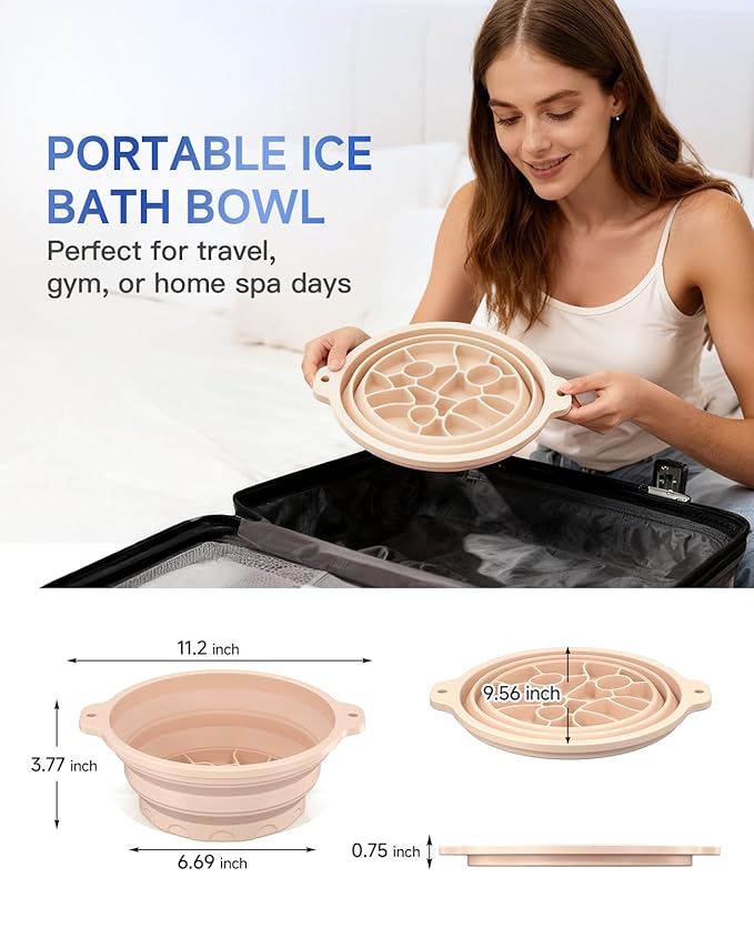 Face Bowl for Ice with Built-in Ice Tray – Collapsible Silicone Facial Ice Bath Bowl for Cold Plunge Therapy, Skin Tightening & Acne Relief – Portable Spa Tool for Home & Travel (White)