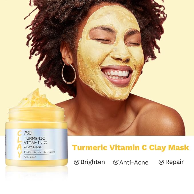 ANAI RUI 3 Pack Clay Mask Set Turmeric Vitamin C Clay Mask -Rose Facial Mask -Avocado Green Tea Mud Mask Smoothing, Hydration & Glow,Spa Gift Set, Self Care for Women Teens 2.5 oz Each