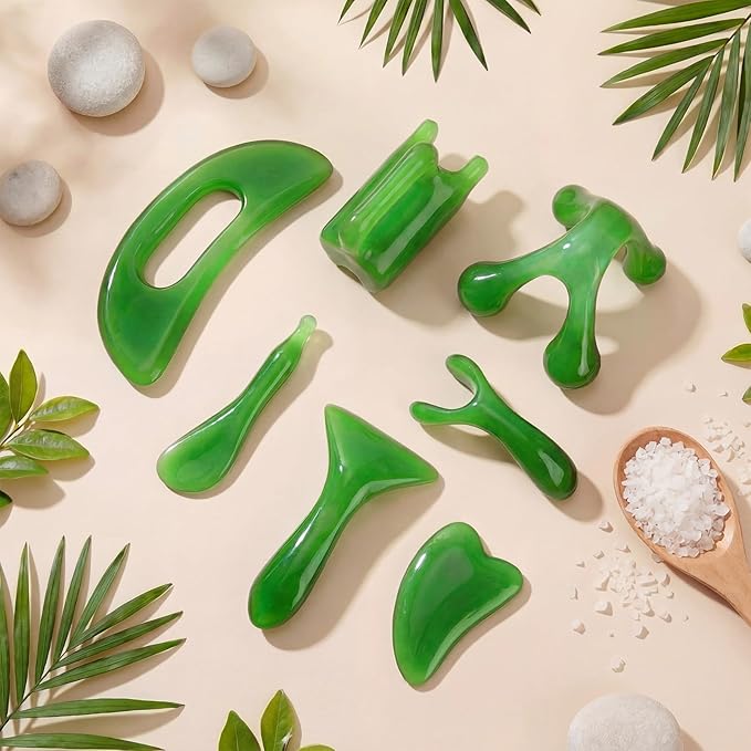Ceenna 7 Pcs Gua Sha Massage Tools Set - Natural Resin Gua Sha Scraping Massage Tool Lymphatic Drainage Tool for Face Back Leg Women's Body Shaping