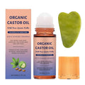 Organic Golden Castor Oil Roll-On with Rose Quartz, Jade Massage Board, Relax Anytime, Anywhere, for Brows, Lashes, Dry Skin & Face, Travel Friendly Leakproof Roller Bottle (1)