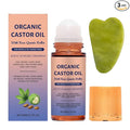 Organic Golden Castor Oil Roll-On with Rose Quartz, Jade Massage Board, Relax Anytime, Anywhere, for Brows, Lashes, Dry Skin & Face, Travel Friendly Leakproof Roller Bottle (3)