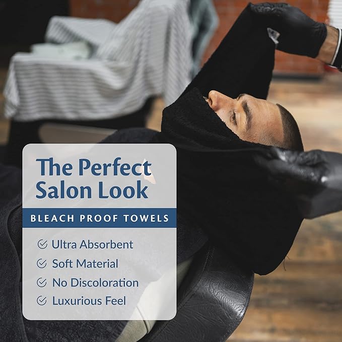 Black Bleach Proof Towels Set, 48 Pack 100% Cotton 16" X 27" Color Safe, Stain Resistant, Quick Drying Towels for Beauty, Hair and Nail Salon, Gym, Spa and Home Hair Care