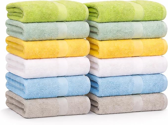 Small and Lightweight Cotton Towels Assorted Pastel Mix 24 x 40 inches Towels (12)