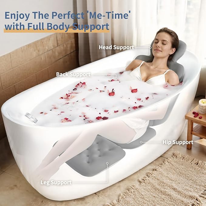 Bath Cushion, Full Body Bathtub Pillow with 160 Suction Cups, Bath Mat for Head and Neck Support, with Laundry Bag (Dark Gray, 56" x 16")