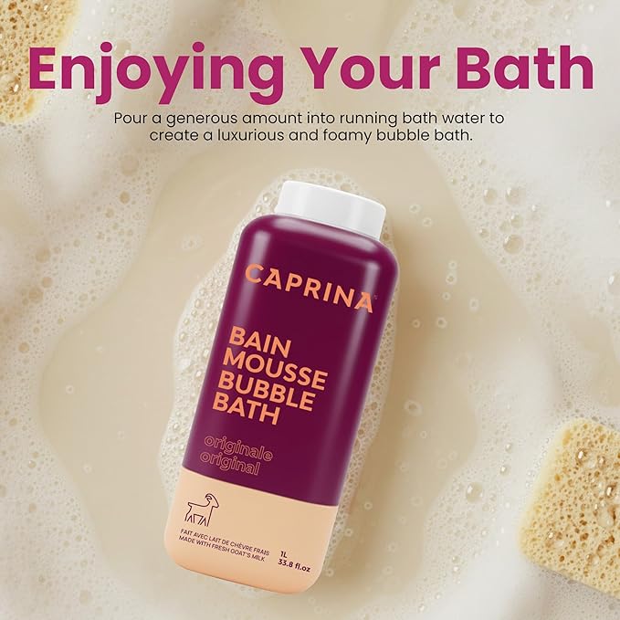 Caprina by Canus Legendary Bubble Bath with Fresh Canadian Goat Milk Gentle Soap Moisturizing Vitamin A, B2, B3 & More, Red, Original, 27.1 Fl Oz