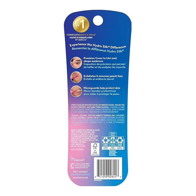 Schick Hydro Silk Touch-Up Dermaplaning Tool with Precision Eyebrow Cover, 9ct | Dermaplane Razor, Face Razors for Women, Peach Fuzz Remover | Beauty Stocking Stuffer
