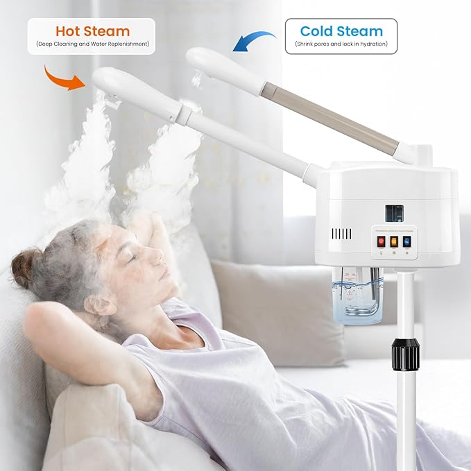 2 in 1 Facial Steamer with Cold & Hot Mist, Professional Face Steamer with Timer Function, and Adjustable Height for Spa, Salon, and Home Use