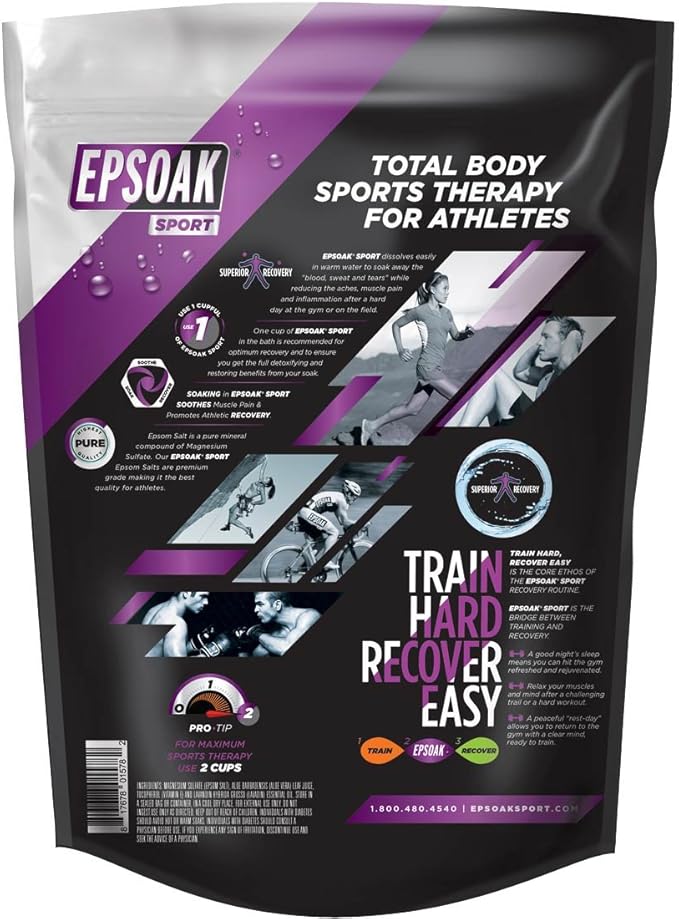 Epsoak Sport Epsom Salt 5 lb. USP Magnesium Sulfate with Lavender Scent Resealable Epsom Salt Bag, Made in The USA, Cruelty-Free Certified