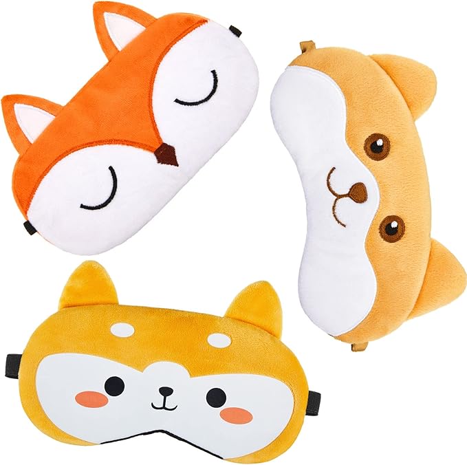 Haysandy 3 Pieces Sleep Mask for Kids Girls Cute Cat Sleeping Eye Cover Soft Mask Comfortable Funny Animal Night Eye Blindfold Cover for Kids Girls Women Home Travel(Dog, Fox)